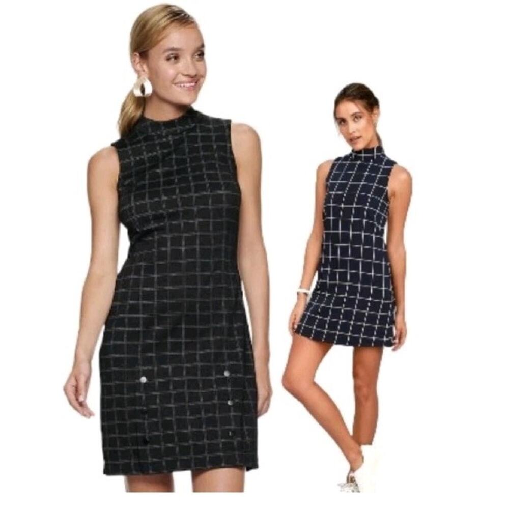 Apt. 9 Womens Sheath Dress XLP Black White Checked Mock Turtle Neck #284